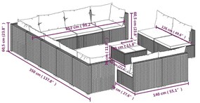 Set mobilier de gradina cu perne, 13 piese, negru, poliratan Negru, 3x colt + 9x mijloc + masa, 1