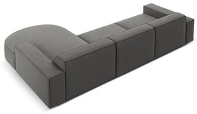 Colțar gri cu tapițerie din catifea (cu șezlong pe partea dreaptă) Jodie - Micadoni Home