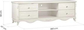 Comodă TV lemn masiv alb Paris, 180 × 47 × 58 cm