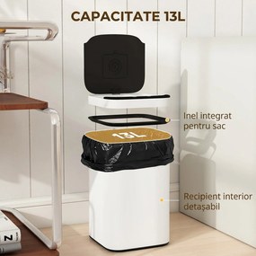 HOMCOM Coș de Gunoi de 13L cu Senzor și Spațiu pentru Deodorante, Coș din Oțel Galvanizat și PP, 24x24x41 cm, Alb și Negru | Aosom Romania