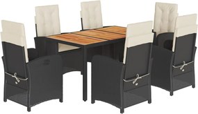 vidaXL Set mobilier de grădină cu perne, 7 piese, negru, poliratan
