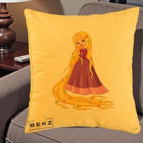 Perna Personalizata Rapunzel Par Lung Floral, 40x40 cm, Galben, Husa Detasabila, Perna Inclusa, BEKZ®