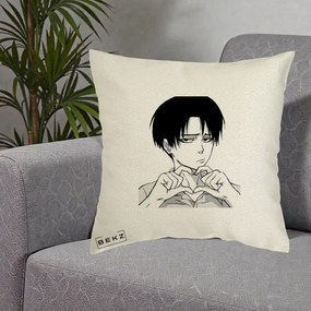 Perna Personalizata Levi Ackerman Inima, 40x40 cm, Ecru, Husa Detasabila, Perna Inclusa, BEKZ®