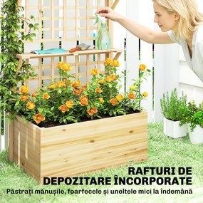 Outsunny Strat Înălțat din Lemn cu Suport și Acoperiș, Fiorieră Elevată pentru Exterior cu 2 Rafturi, Orificiu de Drenare și Material Textil pentru Plante Cățărătoare, Legume și Flori, Natural | Aosom Romania