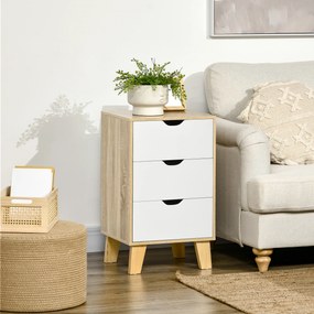HOMCOM Comodă cu 3 Sertare și Bază Elevată pentru Dormitor Sufragerie Hol Stil Modern 40x35x68,5 cm Natural | Aosom Romania