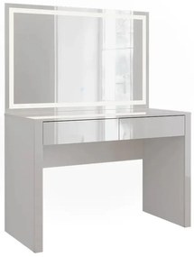 SEA813 - Set Masa toaleta, 110 cm, moderna cosmetica machiaj oglinda cu LED, masuta vanity cu sau fără Scaun - Alb Lucios