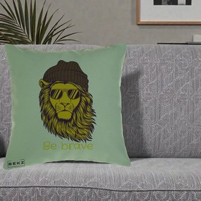 Perna Decorativa Leu Hipster Be Brave, 40x40 cm, Verde, Husa Detasabila, Perna Inclusa, BEKZ®