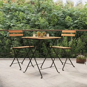 vidaXL Scaune de bistro pliabile, 2 buc., lemn masiv de tec și oțel