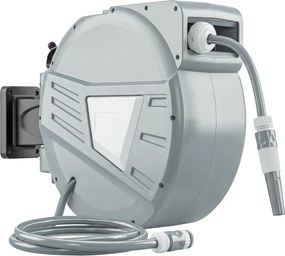 Outsunny Suport Furtun pentru Perete 30+2 m x Ø 15mm, Tambur Retractabil Automat Pivotant la 180°, Gri | Aosom Romania