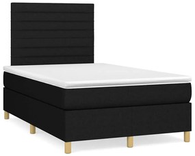 vidaXL Pat cu arcuri, saltea și LED, negru, 120x190 cm, textil