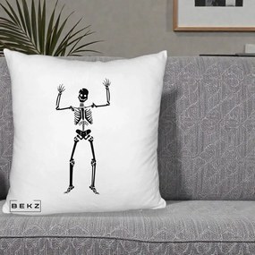 Perna Decorativa Halloween Schelet Dansator, 40x40 cm, Alb Pufos, Husa Detasabila, Perna Inclusa, BEKZ®
