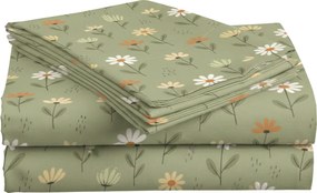 Cearsaf din bumbac pentru patutul copilului FLORAL NEST verde 110x160 cm