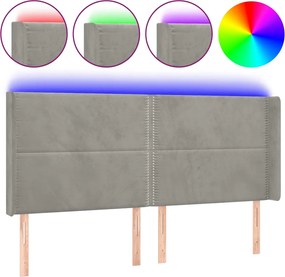 vidaXL Tăblie de pat cu LED, gri deschis, 203x16x118/128 cm, catifea