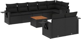 vidaXL Set mobilier de grădină cu perne, 9 piese, negru, poliratan