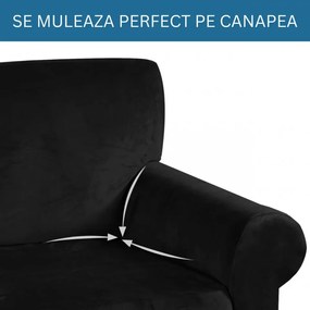 Set huse elastice din catifea pentru canapea 3 locuri + 2 fotolii, cu brate, negru, HCCJS-01