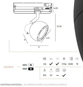 Spot LED directionabil pentru sina trifazata MAXLIGHT, HOSHI alb