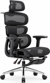 VERTEX PRO – Scaun Ergonomic, Tetieră 4D, Spătar Reglabil pe Înălțime 5 Trepte, Suport Lombar Multipunct, Cotiere 3D, Șezut Mesh Translatabil 5 cm, Recliner 135°, Suport Picioare, Negru