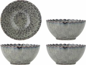 Set 4 boluri din ceramică, gri, margine ondulată și model marin în relief, glazură reactivă, 7,5 x 15,5 cm, „Katrina”