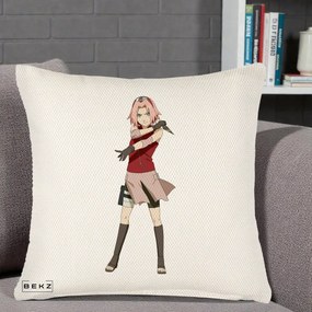 Perna Personalizata Naruto Sakura Haruno Portret, 40x40 cm, Crem Reliefat, Husa Detasabila, Perna Inclusa, BEKZ®