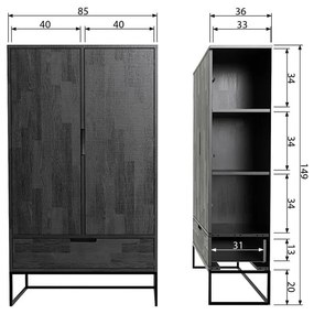 Dulap negru din lemn de frasin 85x149 cm Silas – WOOOD