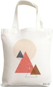 Sacosa de Panza pentru Cumparaturi, Geanta Tote, model Triangles, 38x34.5 cm, Alba, BEKZ®