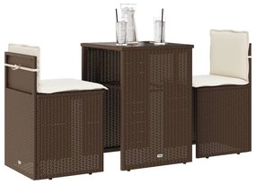 4003870 vidaXL Set bistro cu perne, 3 piese, maro, poliratan