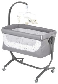 Patut cu leganare, Cullami, co-sleeper 2 in 1, Cu laterala culisanta, Cu setare unghiulara, Cu roti, Reglabil in 8 pozitii pe inaltime, Gri deschis