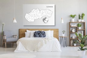 Tablou pe plută hartă alb-negru a Republicii Slovace