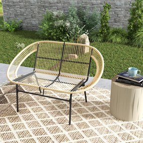 Outsunny Fotoliu de gradina pentru doua persoane din Polyrattan, rezistent la intemperii, imprimat cu design impletit din ratan, rezistent la UV, 260kg capacitate de incarcare, Kaki | Aosom Romania