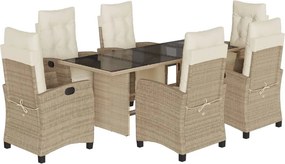 vidaXL Set de masă pentru grădină, 7 piese, cu perne, bej, poliratan