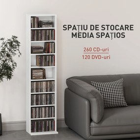 HOMCOM Unitate de Stocare pentru 260 de CD-uri/120 de DVD-uri - Alb | Aosom Romania