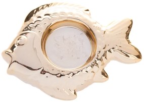 Suport de lumânări de Crăciun din ceramică  Fish auriu, 11 x 2 x 8,5 cm