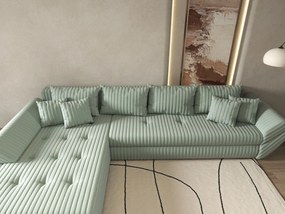 Colțar extensibil dumonde cu ladă de depozitare si sezut confortabil din spuma high-density, Loana XL Ambience Mint 335x185 cm