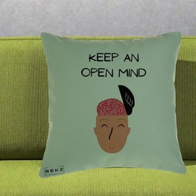 Perna Decorativa Keep An Open Mind, 40x40 cm, Verde, Husa Detasabila, Perna Inclusa, BEKZ®