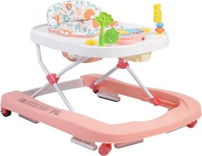 Premergator Premium reglabil in 3 trepte de inaltime NOVOKIDS™ ZooZoo Baby ,Roti silentioase din silicon, Cu melodii, Animalute, Pliabil, Roz