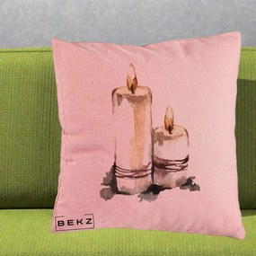 Perna Decorativa Lumanari Acuarela Iarna, 40x40 cm, Roz, Husa Detasabila, Perna Inclusa, BEKZ®