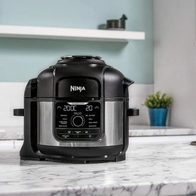 Multicooker sub presiune Ninja Foodi OP350FR, 1400 W, 6 Л, 9 programe, 40-200°C, TenderCrisp®, Acoperire ceramica, Mentinerea caldurii, Pui întreg, Negru/inoxidabil