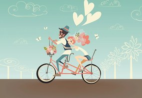 Fototapet - Un cuplu de îndrăgostiți pe bicicletă (147x102 cm)