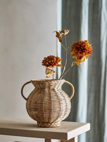 Vază din rattan împletit, natur, cu toarte curbate și insert din sticlă, 25x25,5 cm, „Uni"