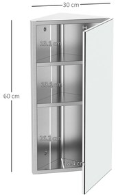 HOMCOM Dulap Unghiular de Baie cu Oglindă și 3 Rafturi Interioare, din Oțel, 60x30x18.4 cm | Aosom Romania