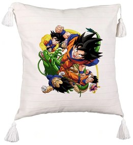 Perna Decorativa cu Franjuri cu Dragonball characters, 45x45 cm, Ecru, Cu fermoar