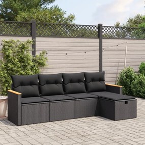 3265283 vidaXL Set mobilier de grădină cu perne, 5 piese, negru, poliratan