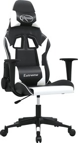 vidaXL Scaun de jocuri cu masaj, negru și alb, piele ecologică
