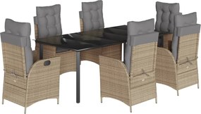 vidaXL Set de masă pentru grădină, 7 piese, cu perne, bej, poliratan