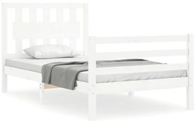 3194272 vidaXL Cadru de pat cu tăblie single mic, alb, lemn masiv