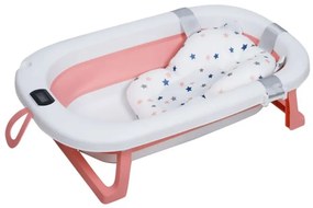 Cadita pliabila cu termometru electronic, hamac ajustabil si dop Kidizi Folda pink, certificat EN71, include furtun scurgere si baza antialunecare, 0-24 luni