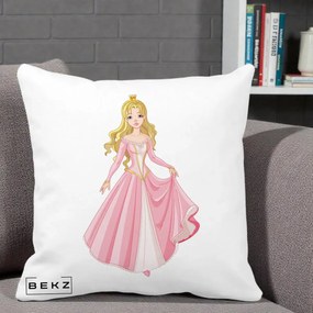 Perna Decorativa Printesa Aurora Rochie Roz, 40x40 cm, Alba Mata, Husa Detasabila, Perna Inclusa, BEKZ®