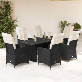 3276700 vidaXL Set mobilier de grădină cu perne, 7 piese, negru, poliratan