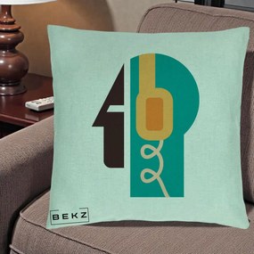 Perna Personalizata Retro Casti Muzicale, 40x40 cm, Verde Menta, Husa Detasabila, Perna Inclusa, BEKZ®