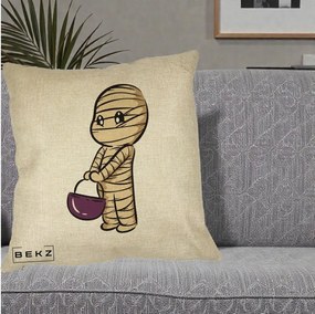 Perna Decorativa Halloween Mummy Kawaii cu Cos, 40x40 cm, Crem, Husa Detasabila, Perna Inclusa, BEKZ®